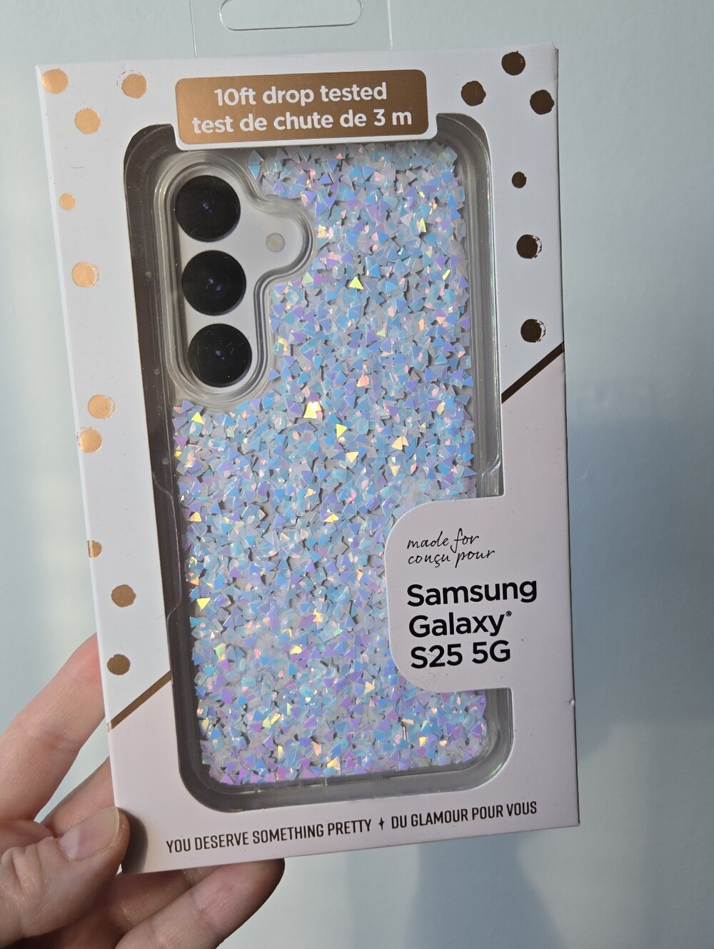 Samsung Galaxy S25 5G Iridescent Glitter Protective Case - Sparkly White Blue